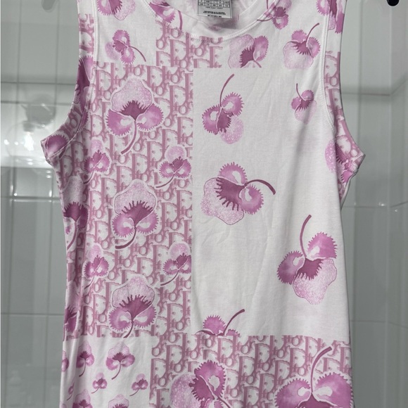 Christian Dior Boutique Pink White Monogram Floral Tank Top 10 Trotter Shirt